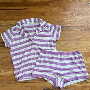 J.Crew Purple and White Striped Cotton Short Pajama Set